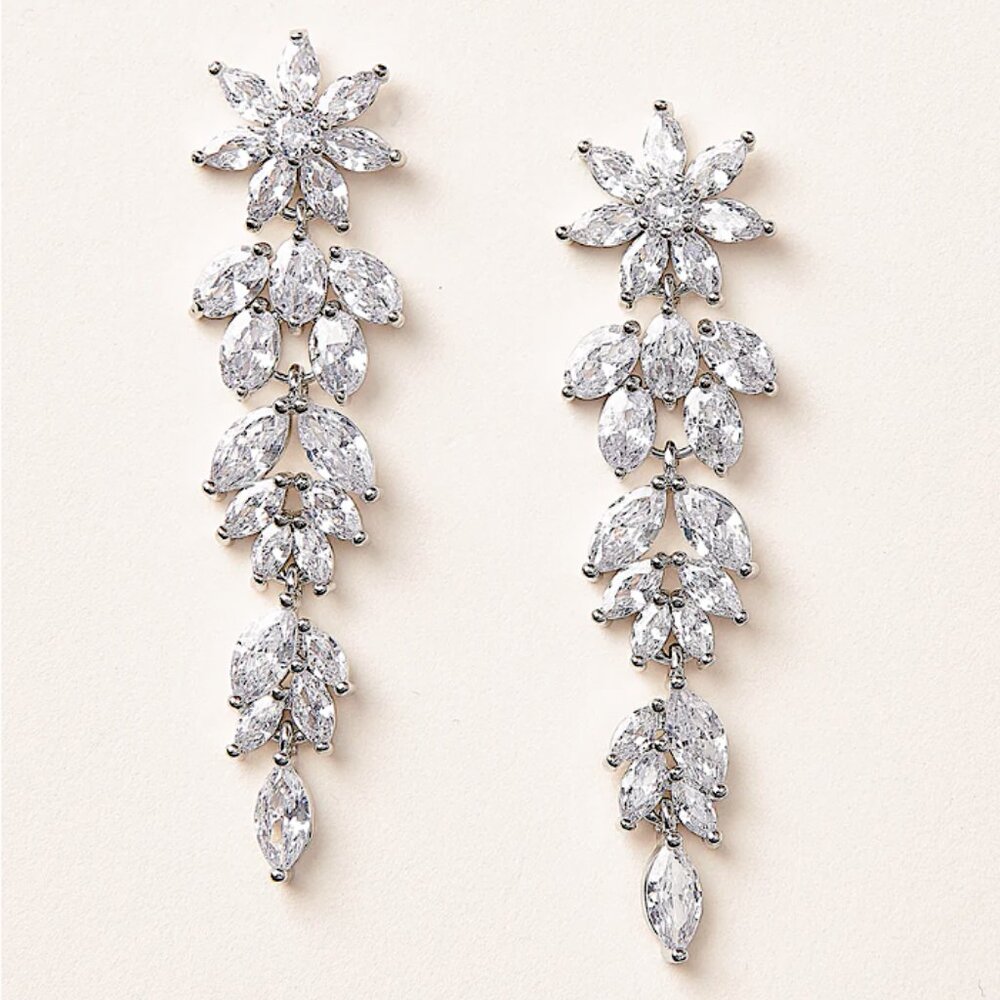 NEW ~ Anthropologie BHLDN, "Chantal" CZ Flower Drop Earrings